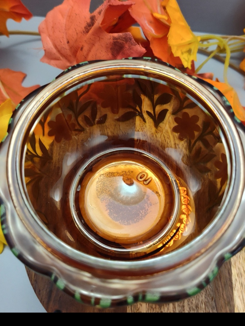 Amber Glass Pumpkin Trinket Jar Floral Fall Decor - Picture 6 of 6